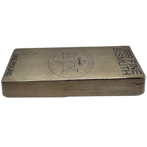 1 Pound 99.9% Pure Bismuth Hand Poured Metal Bullion Bar Ingot – Collectible Element for Display, Science Experiments, Crystal Growing or Paperweight - color: Silver