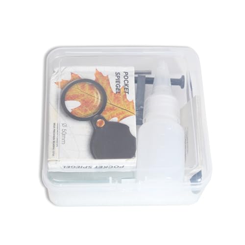 Mineral ID Kit - 9 Pieces - Includes Dropper Bottle, Streak Plate, Glass Plate, Magnet, Nail, Copper Sheet, Retractable Hand Lens, Nail File, Alloy Drill Bit for Geology Classrooms