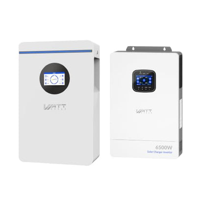 WattCycle 48V 100Ah Battery + 6500W Hybrid Inverter Energy Storage Kit - size: 48V 6k5W Inverter & 5.12kWh Battery