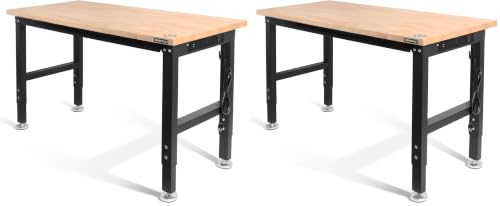 WORKPRO 48" Adjustable Workbench, Rubber Wood Top, 2000 LBS Capacity (Pack of 2) - size: 4FT workbench (Pack of 2)