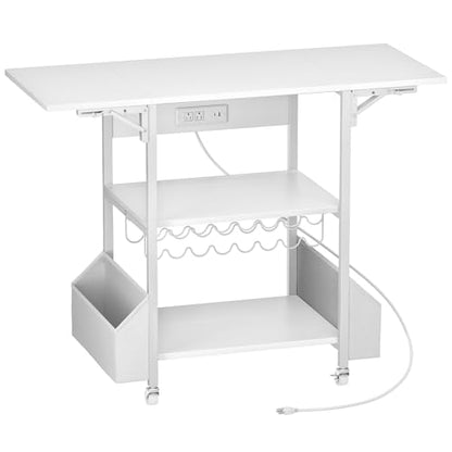 CHOEZON Foldable Heat Press Table with Charging Station, Movable Heat Transfer Stand with Vinyl Roll Holder and Storage Pockets, Mobile Workbench for DIY Sublimation Transfer, White TPS03UWB - color: White