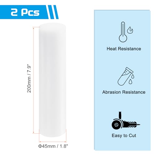 MECCANIXITY ABS Plastic Rod Round Solid Bar 45 mm x 200mm White for DIY Model Material, Architectural Model Making, DIY Sand Table, Pack of 2 - color: White, size: 45 mm x 200mm