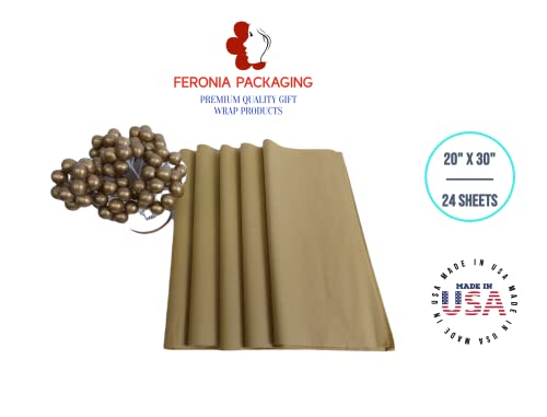 Antique Gold Tissue Paper Squares, Bulk 24 Sheets, Premium Gift Wrap and Art Supplies for Birthdays, Holidays, or Presents by Feronia packaging, Large 20 Inch x 30 Inch - color: AntiqueGold