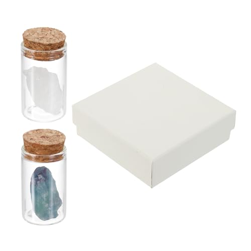 uxcell 2Pcs Crystal Gemstone Bottles, Natural Crystal Stone Bulk with Glass Display Jar Mini Stuff Collectible Adornments for Home Office Centerpiece Collection Gift, White/Purple - color: White/Purple