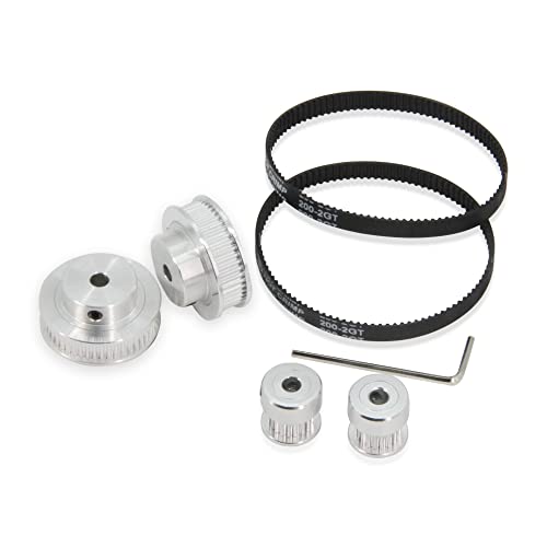 2PCS Set GT2 Synchronous Wheel 20&48 Teeth 5mm Bore Aluminum Timing Pulleys with 2PCS Length 200mm Width 6mm Belt (20-48T-5B-6) - style: 20-48T-5B-6
