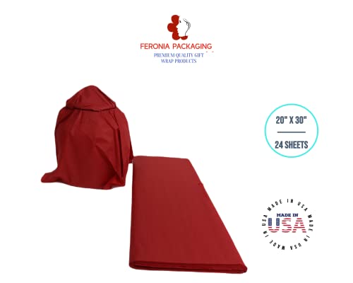 Scarlet Red Tissue Paper Squares, Bulk 24 Sheets, Premium Gift Wrap and Art Supplies for Birthdays, Holidays, or Presents by Feronia packaging, Large 20 Inch x 30 Inch Made in USA - color: scarletRed