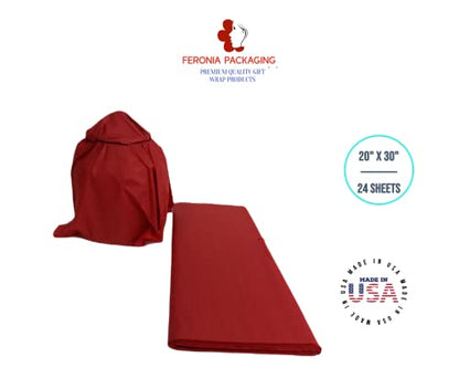 Scarlet Red Tissue Paper Squares, Bulk 24 Sheets, Premium Gift Wrap and Art Supplies for Birthdays, Holidays, or Presents by Feronia packaging, Large 20 Inch x 30 Inch Made in USA - color: scarletRed