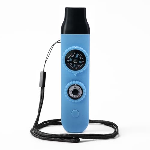 Emergency Survival Safety Whistle，Whistle for Kids with Lanyard,Compass,Thermometer,Ideal for Kayaking, Boating, Hiking, Camping, Climbing - color: Blue Whistle
