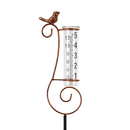 Hummingbird Rain Gauge Outdoor, 7 Inch Tube Metal Rain Gauge - color: Copper Hummingbird