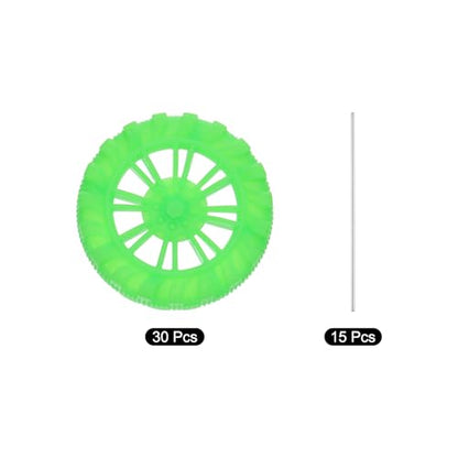 MECCANIXITY 30pcs Toy Car Tires 30mm OD, 8mm Thick, RC Model Car Wheels with 2mm OD x 150mm Long Shaft for Craft Project Hobby, Green - color: Green, size: 30mmx8mm 2mmx150mm
