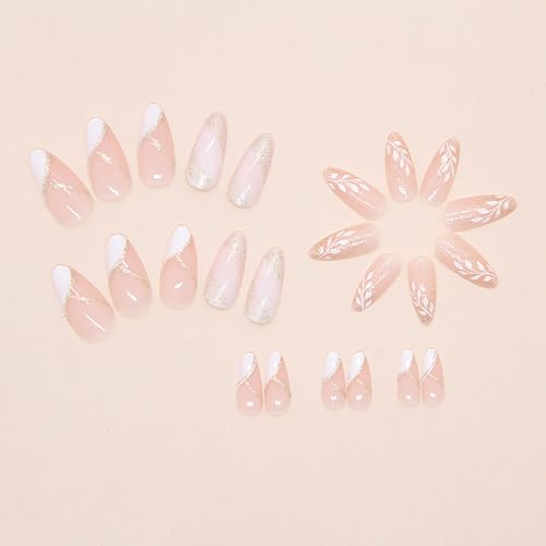 RTKHFZE Press on Nails Medium Almond Shape Fake Nails Gold Glitter Artificial Acrylic Nails with Palm Designs Nail Press ons Full Cover False Nails Glue on Nail for Women Manicure - color: Style17