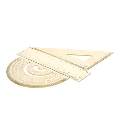 Utoolmart Brass Ruler Set: Triangle, 180 Degrees Protractor, 12cm / 4.7-inch Straight Measuring Tool for Drafting, Drawing, Learning Math, Geometry - size: 1set