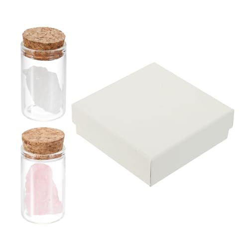 uxcell 2Pcs Crystal Gemstone Bottles, Natural Crystal Stone Bulk with Glass Display Jar Mini Stuff Collectible Adornments for Home Office Centerpiece Collection Gift, White/Clear Pink - color: White/Clear Pink