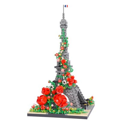 Micro Building Blocks, Architecture Eiffel Tower with Rose Model Building Set Landmark Model Building Toy, 2551 PCS - color: Eiffel Tower With Rose