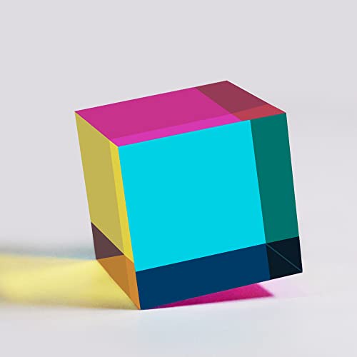 CMY Cube, YuanDian Color Mixing Cube 2 Inches Colorful Acrylic Prism for Home Decor Office Desk Decoration, Physics Toys Educational Science Kits Fidget Toys Gift for Son Daughter Kids Students - color: Cube