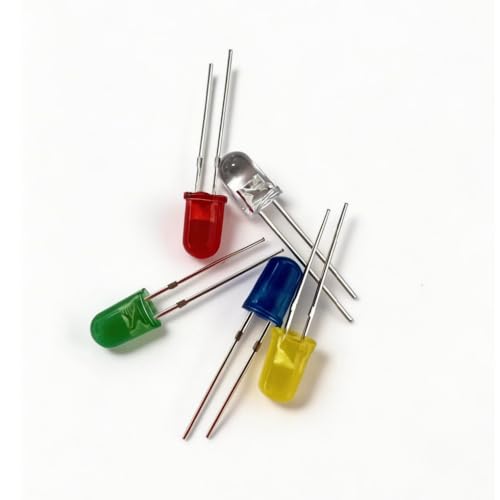 LED Kit 5MM LED Diodes, 1000 Pieces in 5 Colors: White, Red, Yellow, Green, Blue, 2-Pin Circular, Suitable for Christmas Light Replacement and Science Projects - size: 5mm Round Top