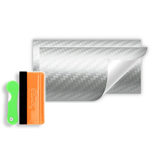 2Pcs 5"x10" Silver 3D Carbon Fiber Textured Vinyl Wrap Compatible with Chevy Bowtie Emblem Overlay Matte Sticker Sheet Film Decal Front Rear Free Tool Kit - color: Silver