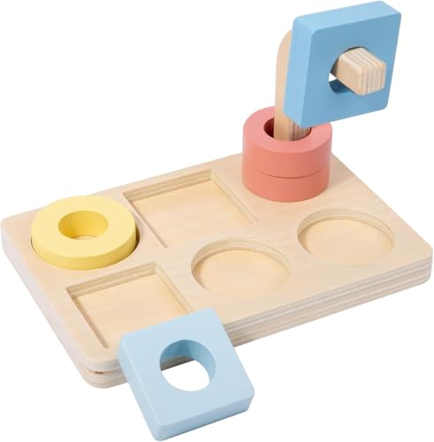 Adena Montessori 5-Shape Stacking Ring Toy, 12m+ - style: Shapes on Curved Peg style 2