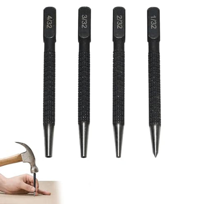 4-Piece Center Punch Set, Metal Nail Punch Kit, 1/32-4/32 inch Sizes,Drilling Holes for Breaker Puncher 1/32", 2/32", 3/32", 4/32" (Black)