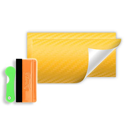 2Pcs 5"x10" Yellow 3D Carbon Fiber Textured Vinyl Wrap Compatible with Chevy Bowtie Emblem Overlay Matte Sticker Sheet Film Decal Front Rear Free Tool Kit - color: Yellow