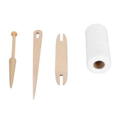 Cotton Warp Thread Kit, Premium 1mm Hand Weaving Supplies with Big Eye Needle and Wooden Rod for Tapestry Crafting, Knitting Projects, 250m Natural Cotton Yarn for Beginners