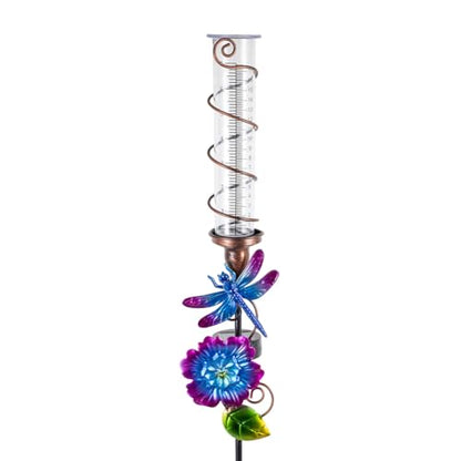 Stargarden Rain Gauge Outdoor, Dragonfly Solar Rain Gauge - color: purple dragonfly