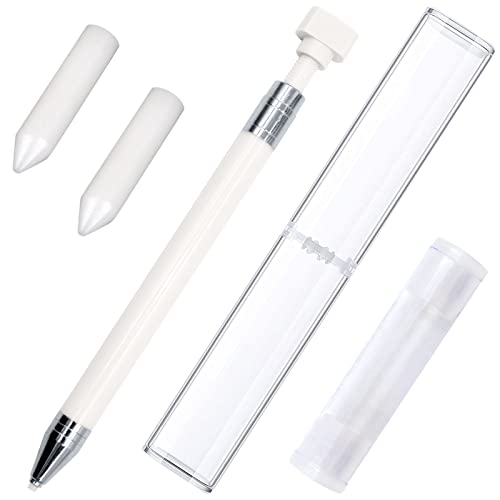 ZYNERY Diamond Painting Pen with Wax, Refillable Wax Pen, Rotating Glue Point Drill Pen for Nail Art Rhinestones, Diamond Art Accessories and Tools, Quickly Pick Up Beads Gems (White) - color: white (2 wax)