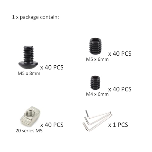 160Pcs 2020 Aluminum Extrusion M5 T Slot Nuts and Bolts Screws 20 Series Extruded Hardware Drop in T Nut and Set Screw for 20/20 80 20 2040 T V Slot Black Aluminum Profile Accessories - style: 20 Series Type D