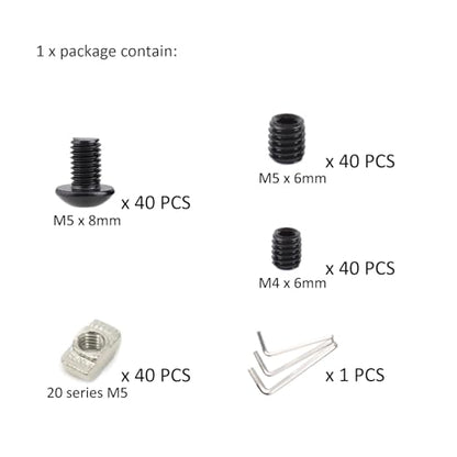 160Pcs 2020 Aluminum Extrusion M5 T Slot Nuts and Bolts Screws 20 Series Extruded Hardware Drop in T Nut and Set Screw for 20/20 80 20 2040 T V Slot Black Aluminum Profile Accessories - style: 20 Series Type D