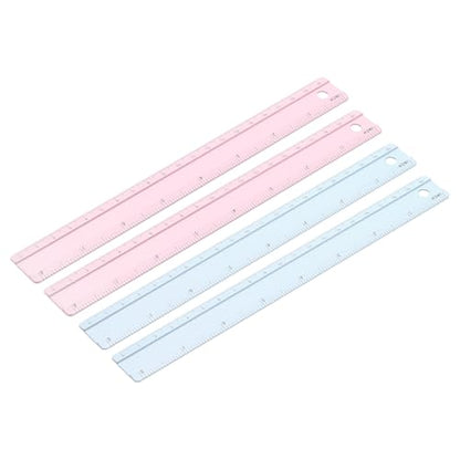 PATIKIL Metal Ruler 8 Inch/20cm, 4 Pcs Aluminum Straight Edge Ruler, Dual Scale Measuring Tool with Inch/Centimeter Scales & Hole for Math Office Drawing Engineering Home, Pink/Blue - color: Pink/Blue