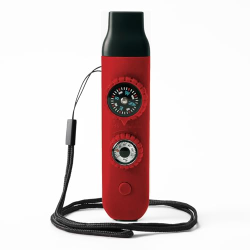 Emergency Survival Safety Whistle，Whistle for Kids with Lanyard,Compass,Thermometer,Ideal for Kayaking, Boating, Hiking, Camping, Climbing - color: Red