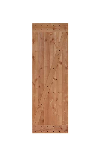 LUBANN 28 in. x 84 in. Rustic Z-Brace Hardwood Barn Door Unfinished Knotty Alder Solid Wood Barn Door Slab - size: 28X84 Z Brace