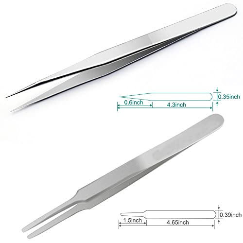 H&W Precision Tweezers 6PCS Set, Anti-Static Steel Curved of Tweezers - color: Silvery