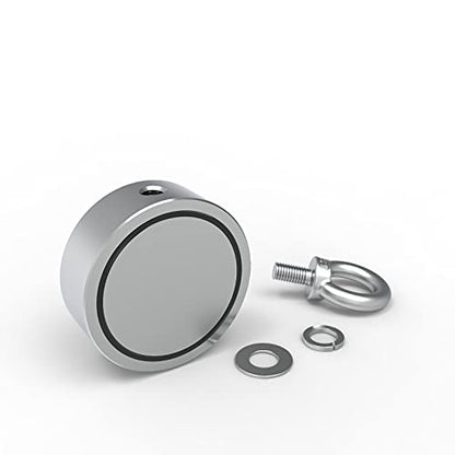 Double Sided Fishing Magnet, Super Powerful Neodymium Magnet with 760lbs Combined Strength with Eyebolt for River Lake Fishing Indoor Outdoor (2.36in Dia) - style: LNM60-3