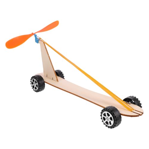 Garneck 1Set Wooden Wind Powered Car Kit Handcraft Puzzle Science Experiment for Rubber Band Power Model Stem Educational Tool