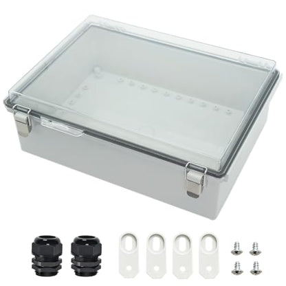 Zulkit Junction Box ABS Plastic Dustproof Waterproof IP67 Electrical Boxes Hinged Shell Outdoor Universal Project Enclosure Grey Clear Cover, Stainless Steel Buckles 15x11x5.1 Inch - size: 15"x11"x5.1" TC k