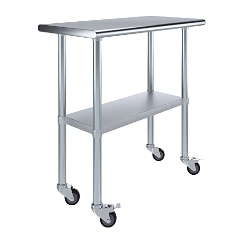AmGood 18 in. x 36 in. Stainless Steel Work Table with Wheels | Metal Kitchen Food Prep Table | NSF - size: 36 in. Long x 18 in. Deep with Wheels