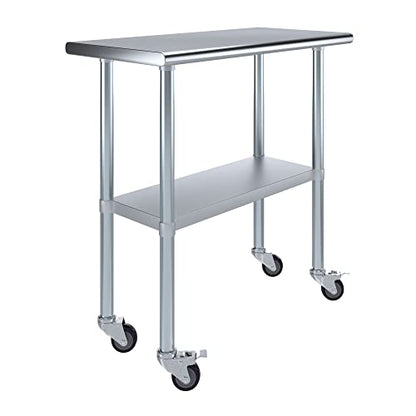 AmGood 18 in. x 36 in. Stainless Steel Work Table with Wheels | Metal Kitchen Food Prep Table | NSF - size: 36 in. Long x 18 in. Deep with Wheels