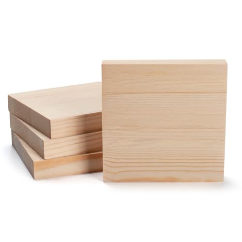 Wooden Blocks Wood Blocks for Crafts, 4 PCS 5″X5″X1″ Blank Wood Plank Board - size: 5″x5″x1″ - 4PCS