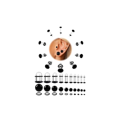 GEMQUEEN 24 Pcs 0.5mm Increments Glass Ear Stretching Kit Hypoallergenic - color: Black, size: 20pcs|1.6mm-12mm(14g-1/2''), not 0.5mm increments
