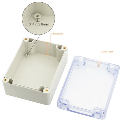 LeMotech ABS Plastic Junction Box, Dustproof Waterproof IP65 Electrical Box - Universal Project Enclosure Grey, with PC Transparent/Clear Cover 4.53 x 3.54 x 2.16 inch (115 x 90 x 55 mm) - size: 4.53" x 3.54" x 2.16"