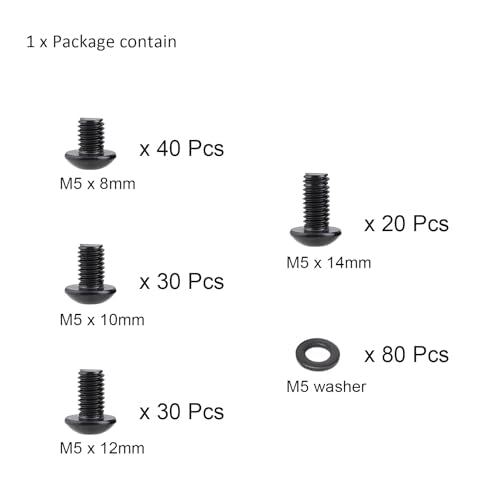 200Pcs 2020 Aluminum Extrusion M5 T Slot Bolts Screws with Washer 20 Series Extruded Hardware M5x8 10 12 14mm for 20/20 80 20 2040 T V Slot Black Aluminum Profile Accessories - style: 20 Series Type E