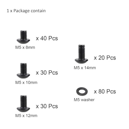 200Pcs 2020 Aluminum Extrusion M5 T Slot Bolts Screws with Washer 20 Series Extruded Hardware M5x8 10 12 14mm for 20/20 80 20 2040 T V Slot Black Aluminum Profile Accessories - style: 20 Series Type E