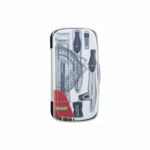 10 PCS Geometry Set, Math Compass, Protractor, Ruler and Set Squares Kit with Durable Storage Case, Complete School Supplies for Primary to High School (Black)