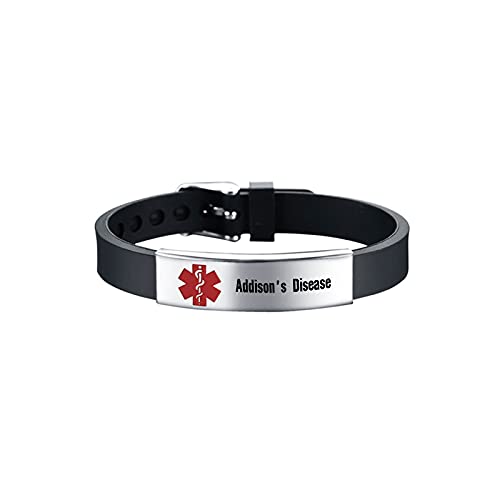 KunBead Medical Alert Bracelets for Women Adjustable Stainless Steel Silicone Emergency Awareness Medical ID Bracelet Wristband - style: Addison's Disease