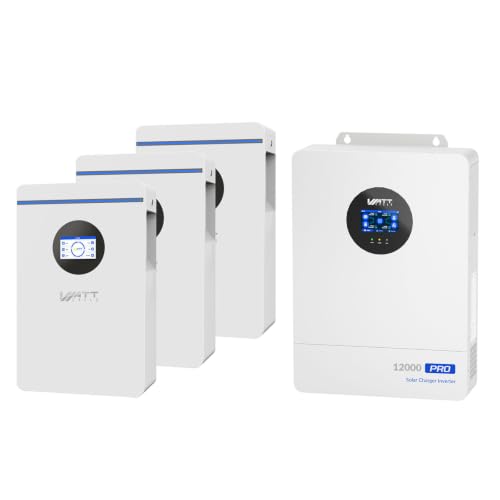 WattCycle 12kW 120/240V Split-Phase Inverter with 3×48V 100Ah Wall Battery - size: 48V 12kW Inverter & 3 Pack 3 Pack 5.12kWh Battery