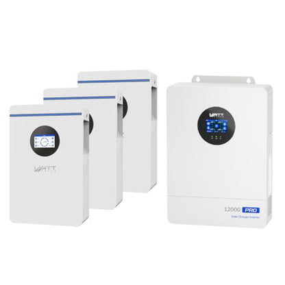 WattCycle 12kW 120/240V Split-Phase Inverter with 3×48V 100Ah Wall Battery - size: 48V 12kW Inverter & 3 Pack 3 Pack 5.12kWh Battery