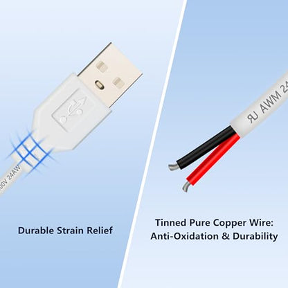 3.28ft White USB Pigtail Cable 5-Pack with Wire Connectors - color: Black, White