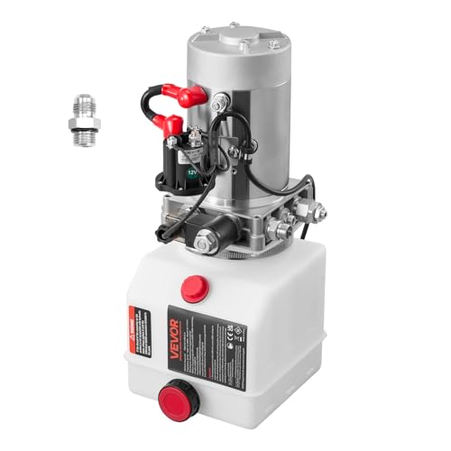 VEVOR 4 Quart Hydraulic Power Unit, Single Acting Dump Trailer Pump, 3200 PSI Max Relief Pressure & 0.91 GPM Flow Rate, DC 12V Hydraulic Pump with Metal Reservoir for Dump Trailer Car Lifting - size: 4 Quart (Plastic), style: Single Acting