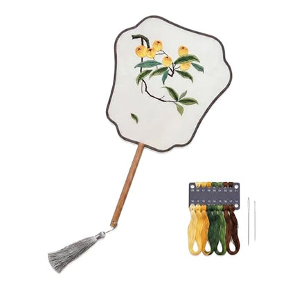 QIZUOLIFE Embroidery Fan Kit with Tutorial Videos, Loquat Pattern - style: Loquat